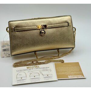 Michael Kors Hamilton Moderne Pale Gold XS Convertible Crossbody Clutch Bag NWT